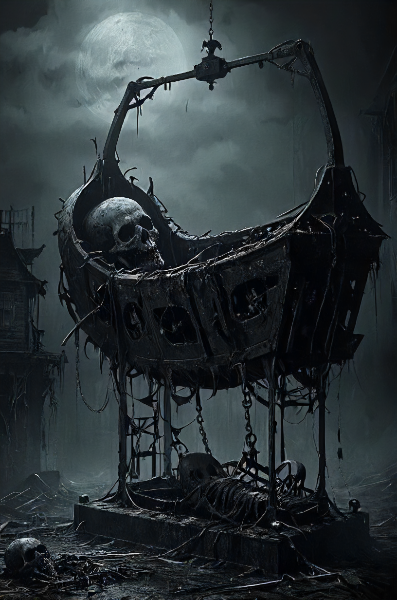 mechanical cradle, eerie, dark, <lora:Futuristic_Retro_Vibes:0.2>, <lora:Neon_Cyberpunk_Impressionism_SDXL:0.2>, <lora:EnvyNIghtmareXL01:0.2>, <lora:tbh219-sdxl:0.2>