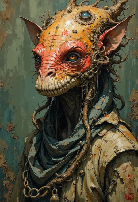 Create a detailed and assertive sketch that captures the raw, earthy essence of a mystical and slightly unsettling world. The style should employ rich, hand-drawn textures with bold, confident lines and layered tonal washes, evoking a sense of age, wisdom, and folklore. The color palette should lean on vivid earthy tones—deep greens, umbers, ochres, and smoky grays—enhanced with touches of whites and with occasional accents of rich jewel tones to create striking focal points. The atmosphere should feel grounded and mature, blending whimsy with an underlying edge of darkness and intrigue.
The characters or elements should exhibit intricate, naturalistic detailing, portraying imperfections and textures that emphasize personality and depth. Faces, if present, should feel expressive and weathered, reflecting stories of a long-forgotten age. The focus will be on a specific subject—freshwater fish faery—rendered with care to highlight its organic integration into the scene, with every detail contributing to a complex, immersive narrative. The overall composition should carry an air of mystery and timelessness, resonating with the weight of forgotten myths and unspoken secrets.