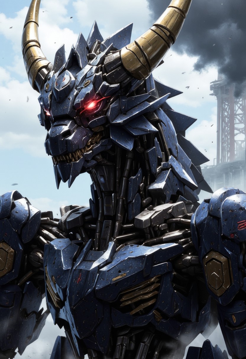 1 mecha dragon,armored dragon,glowing red eyes,black dragon,on the Tokyo Skytree,black fire blessing,