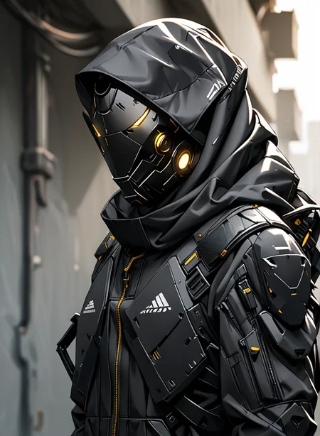 masterpiece,high resolution,shadow detail,natural light,
techwear,
techwear, , science fiction, solo, upper body, robot mask, , black jacket
<lora:TechWearXL:0.8>