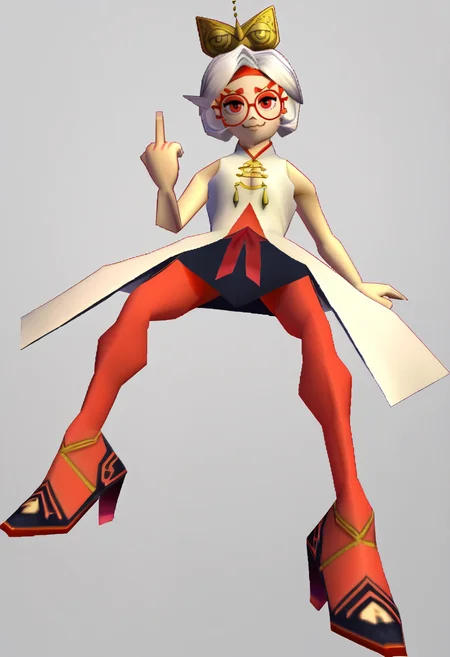 score_9, score_7_up BREAK solo,n64zeldastyle, 3d, polygonal, white background, full body,purah,white hair,red eyes,hair ornament, red headband, red glasses, sleeveless shirt, white coat, black skirt, red leggings, gloves, high heels,smug,closed mouth,middle finger,looking at viewer <lora:purah-pdxl-nvwls-v1:0.8> <lora:zs_N64ZeldaStyleXL:1>