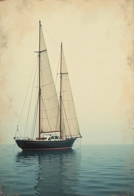 craquelure in the style of andre con, evening yacht shore, minimalism in the style of david grosman, vague, delicate, concise, vintage
