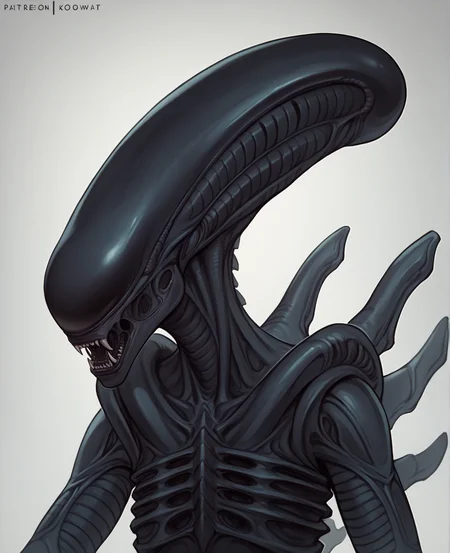 score_9, score_8_up, score_7_up, score_6_up, score_5_up, score_4_up, source_furry, alien, xenomorph, black body, black skin, solo, spikes, spikes \(anatomy\), (female:1.2), headshot portrait, close-up, (looking at viewer:1.2), front view, open mouth, sharp teeth, screeching, intimate, fangs
<lora:xenomorph_pdxl:1>