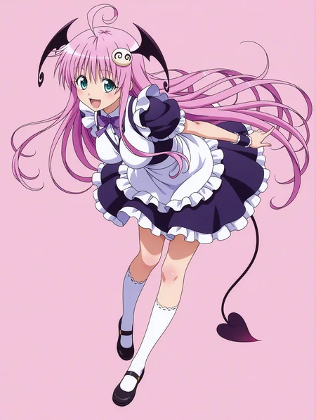 <lora:lala:1>,lala,tail,head wings,maid,full body,