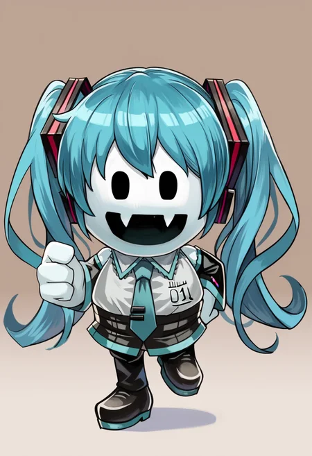 score_9, score_8_up, score_7_up, source_anime, BREAK, solo, <lora:Jack-Frost-Maker-pdxl_Fp:1>, jackfrostmaker, open mouth, creature, fang, full body, white skin, no humans, chibi, hatsune miku,