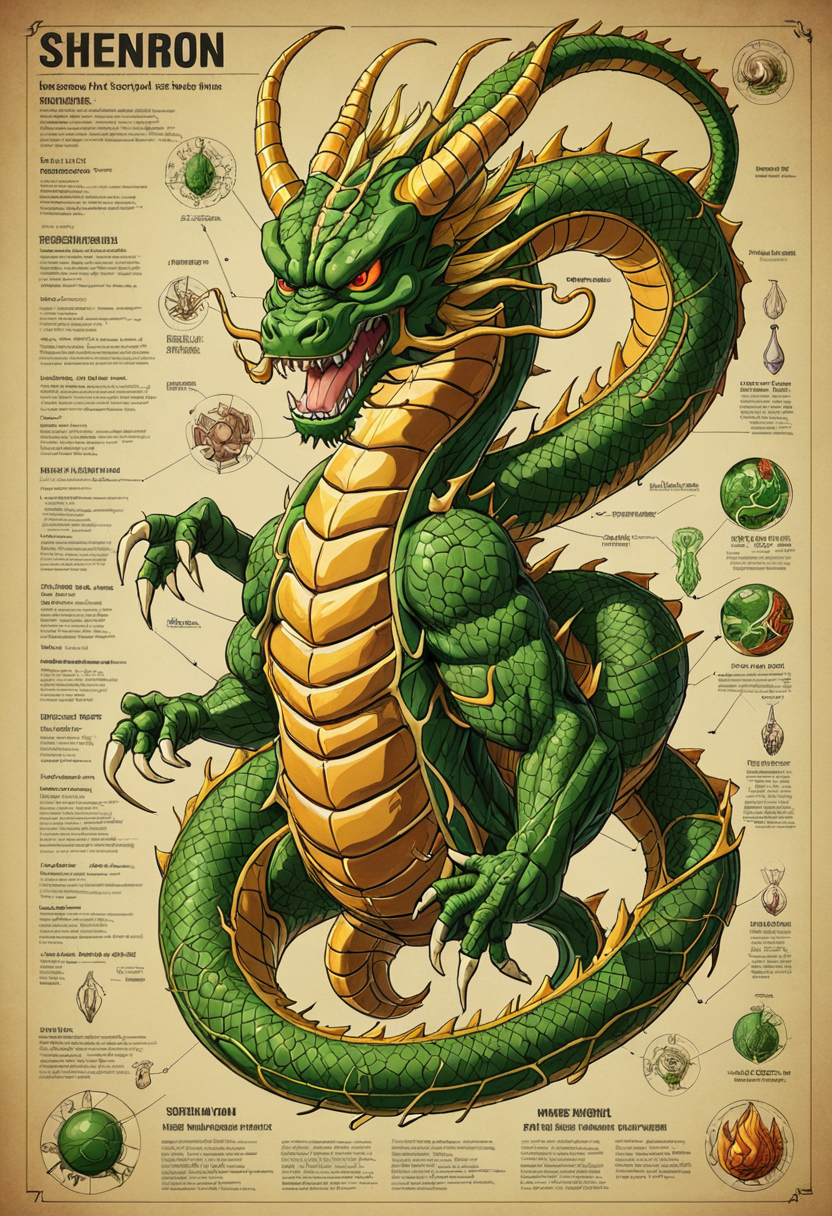 an anatomy diagram of Shenron from Dragon Ball, super detailed, intricate, illustration