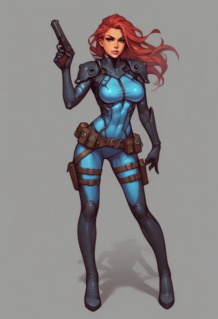 1girl, skinny, cowboy shot, fighting stance, curvy body,
colorful, dynamic angle, sarah kerrigan, starcraft, hostile environment suit, belt, thigh holster,
detailed background, high cheekbones, green eyes, BREAK
realistic sketch, illustration,
dynamic pose,
BREAK
(((full-clothed))), ((long big pistol in hands, handgun in hands)) BREAK strange world background score_9, score_8_up, score_7_up, score_6_up, source_cartoon, rating_explicit, Expressiveh, (((((full body))))), dynamic pose