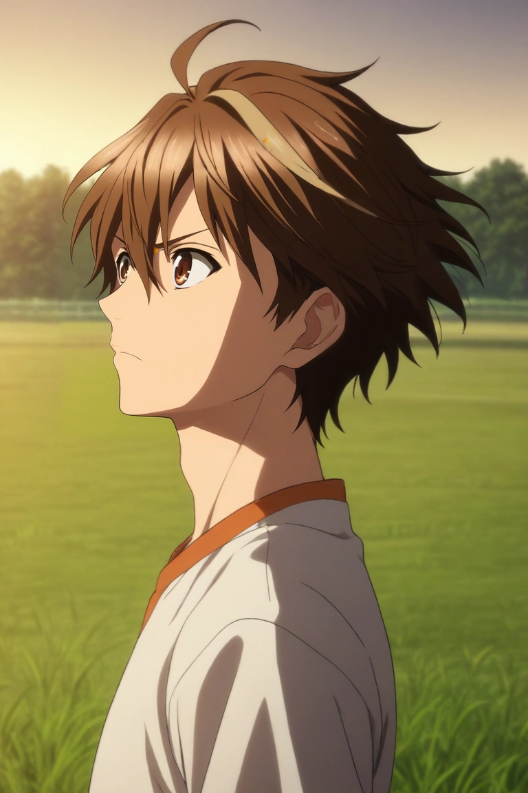 score_9, score_8_up, score_7_up, , rating_safe, , (realistic:0.6), , depth of field, 1boy, solo, male focus, <lora:shuu_ouma_pony:0.92>, shuu_ouma, brown hair, brown eyes, short hair, ahoge, hair between eyes, from side, field, dusk, jumping, angry, , <lora:sdxl_lightning_8step_lora:1>
