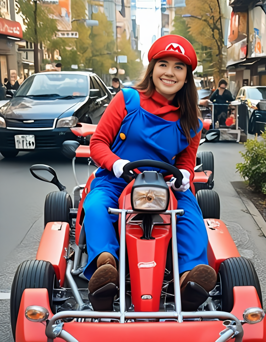 score_9, score_8_up, score_7_up, source_real, realistic, photorealistic, BREAK
StreetCart, mario, 1boy, male focus, realistic, ground vehicle, hat, solo, motor vehicle, brown hair, smile, luigi, cosplay, grin, overalls, facial hair, mustache, motorcycle, gloves, long hair, parody  <lora:BDpony_StreetCart_V1-5376:1> <lora:detailed_notrigger:1> <lora:zy_Detailed_Backgrounds_v1:1>