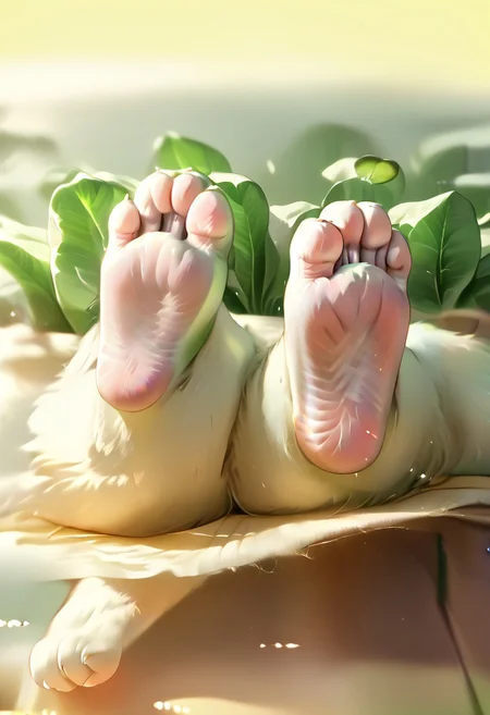 (((Barefoot furry character, full body, cinematic setting, furry female, plantigrade)))
Illustrate a refined and poised ((cat)) with sleek ((silver-gray fur)) and striking aquamarine eyes. Adorned in fashionable ((attire with subtle botanical patterns)). The figure ((lies barefoot on lounger)) in a luxurious spa environment, surrounded by potted plants like botulinum-producing Clostridium botulinum, amidst bottles labeled "serum" and "elixir," referencing the medical use of botulinum toxin. showing paws soles to viewer.
BREAK, detailed background, 8K, (masterpiece:1.5), intricate details, highly detailed, extreme detail, octane render, fine art, best quality, highres, (detailed face:1.5), ((full_body)), UHD, (((perfect hands))), low light