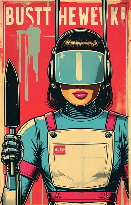 masterpiece,best quality,<lora:tbh335-sdxl:0.6>,illustration,style of Butcher Billy
 portrait of Housework robots