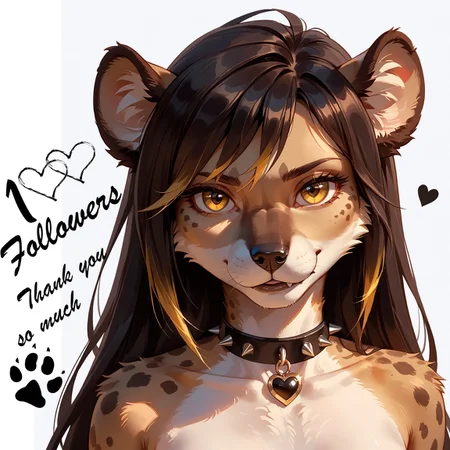 safe_pos, safe_pos, score_9, score_8_up, score_7_up, high detailed, high quality, masterpiece, no text, quality highlights, 8k detail, easynegative, easynegative, realistic style, symphtia-style, source_furry, dynamic view, hentai, ultra-detailed, 1girl, solo, ((furry)), (furry, anthro hyena girl), female focus, expressiveh, (yellow eyes), (perfect slender body), (small breasts), (incredibly sexy), (black gradient hair), (medium black hair), (muscular slender body), fluffy arms, fluffy body, perfect eyes, beautiful yellow eyes, eyelashes BREAK luxury girl, ((black collar with spikes)), (face close up), (face focus), seductive look, horny, (looking at viewer), (black heart symbol), simple background, white background, hyper aesthetic, emotional seductive glance