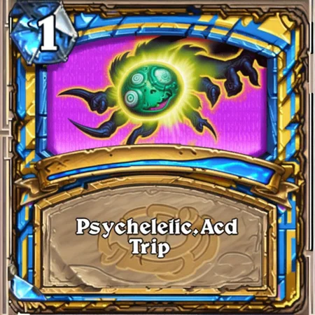 A photo of ((Psychedelic acid trip)) Hearthstone Card <lora:SDXL-HearthstoneCard-Lora:1>