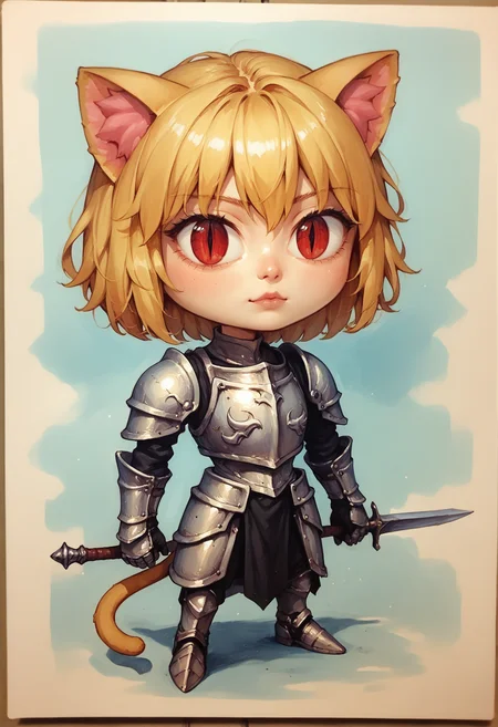 score_9, score_8_up,score_7_up, score_6_up BREAK traditional media, realistic, highres, colorful, necoarc, blonde hair, red eyes, slit pupils, cat ears, :3, chibi, knight armor, fantasy setting, intricate details <lora:d4rk01lXLP:0.8> <lora:necoarc-guy-PONYv1_1:1>