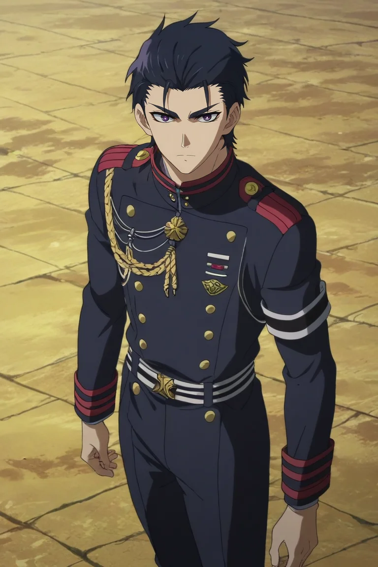 score_9, score_8_up, score_7_up, source_anime, rating_safe, , anime screencap, anime coloring, official style, looking at viewer, , 1boy, solo, male focus, <lora:guren_ichinose_pony:0.88>, guren_ichinose, black hair, purple eyes, short hair, hair slicked back, bangs, focused, stone road, day, sunny, legs up, sparkling eyes, ranger costume, <lora:sdxl_lightning_8step_lora:1>