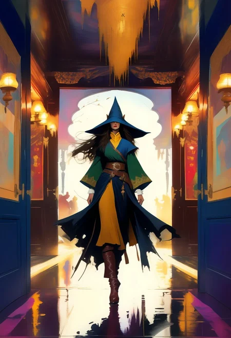 score_9, score_8_up, score_8_up, ((Cinematic composition)),((masterpiece)), (resplendent highlighting), 8k. Photorealistic
1girl, (full body). A stunningly beautiful elven girl walks through saloon doors. She’s wearing cowboy clothing on top of her elven garb. Bow on her back, quiver on her belt. Chaps, cowboy boots, Cowboy hat in her hand, (camera angle from below), deep rich colours, ((full body)) long hair, pointy ears. (resplendent spotlight on her face). Brilliant chaotic atmosphere.
Double exposure.
Ink, Charcoal and colourful oil pastels. impressionistic. faded watercolours (Klimt :1.2) dadaistic collage (by Bill Sienkiewicz:1.5), strikingly alluring face. brilliant spotlight effect. Vibrant thick dripping paint. Intense detail, realistic, dynamic shadows and contrasts. Matte and faded background colours. unreal parts, alluring, fluid, perfection, gothic. (Luminous skin dynamically spotlighted), Illustration, (klimt:0.8) (Bill Sienkiewicz:1.5). maximum detail, Chinese watercolor and ink technique. Gold leaf highlights.
<lora:xl_more_art-full_v1:0.4> <lora:epi_noiseoffset2:1>3