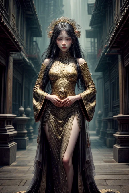 A young and beautiful princess from ancient Chinese film and television dramas,with a full body front photo,dressed in white,The style is simple and avant-garde,lively and cute,and she stands with her hands on her hips,
<lora:Concept_-_More_Details_v1.0:1>,<lora:Concept_-_Hella-sthetic_v2:0.7>,facial mark,(by Artist Andre-Charles Boulle:1.3),
(by Artist Patrick Dougherty:1.3),, intricate, elegant, highly detailed, symmetry, magical atmosphere, sharp focus, majestic, very coherent, radiant, advanced, cinematic, artistic, fine detail, winning, beautiful, stunning, dramatic light, designed, rich deep colors, perfect professional background, ambient, tailored set composition