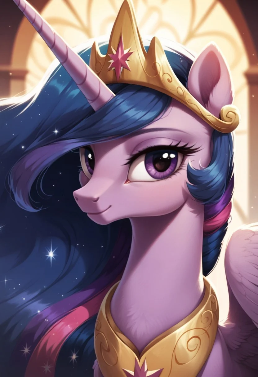 score_9, score_8_up, score_7_up, score_6_up, score_5_up, score_4_up, my little pony, ((feral pony)), Twilight Sparkle (alicorn), (Princess Twilight 2.0), 1girl, ((solo)), (sexy), beautiful, detailed, (detailed cute pony face), detailed eyes, detailed fur, detailed hooves, beautiful, vector, flat colors, (beautiful long eyelashes), (beautiful hooves), ((abstract background)), (looking at you, looking at viewer:1.5), smile, happy, ((close-up)), high angle