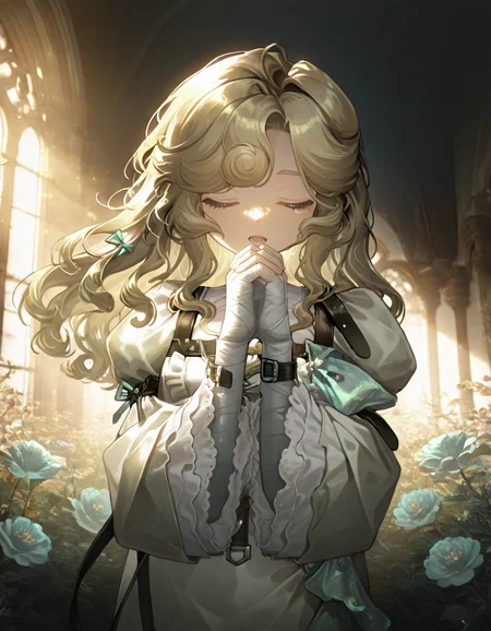 1girl,lorelei, bandages,
lush garden, vibrant flowers, sunlight filtering through trees, serene atmosphere, magical ambiance, singing with hands clasped, peaceful, high detail, cinematic lighting,
<lora:loreleireverse1999:1>reverse:1999, ultra-detailed, cinematic lighting, (masterpiece, best quality, high quality, highres, ultra-detailed),