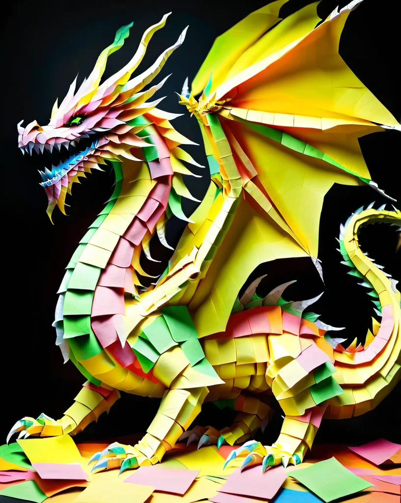 a massive colorful dragon made out of Jed-StickyN, standing on a pile of gold made out of ral-toiletpaper, fantasy, epic,
<lora:StickyNotesStyle:1>, <lora:ral-toiletpaper:0.7>