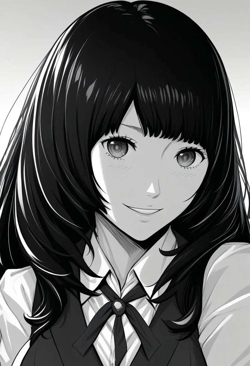 score_9, score_8_up, score_7_up, source_anime,(extremely detailed CG), (best quality), monochrome, greyscale,
miren,face,smile,front view,