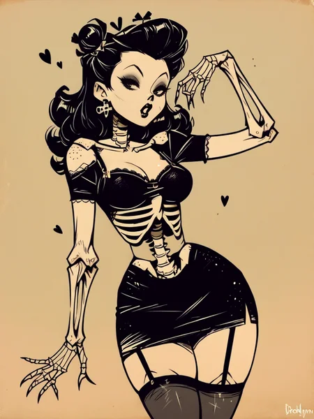 score_9, score_8_up, score_7_up, score_6_up, score_5_up, <lora:Sp00kyB4b3sXLP:1> sp00kyb4b3s, 1girl, solo, thighhighs, skeleton, black lips