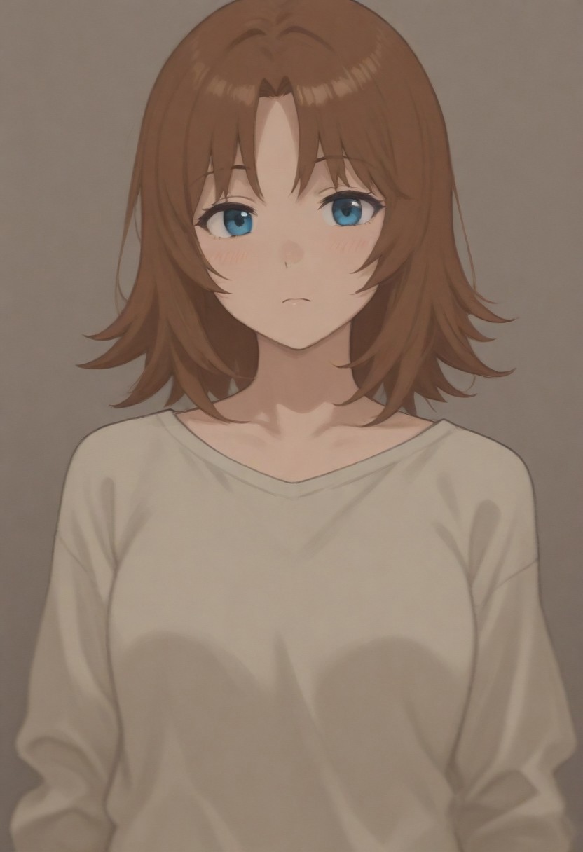 masterpiece, best quality, amazing quality, 1girl, solo,,, ,,,,short layered brown hair with flicked-out ends, light blue eyes, fair skin,