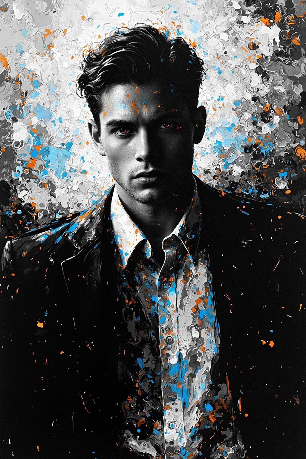 the image is diveded in two techniques, one technique is photography, the other one is brush painting, the image is a mashup of both of them