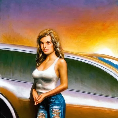 digital painting of a beautiful latina girl standing leaning up against a car ((holding a cigarette)), ((parallax effect)), early 20s, fit, ((athletic)), detailed, clear, colorful traditional tattoos, sunset, ripped jeans and a tank top, cinematic lighting, bored, uninterested, fFaceDetail-SDXL, fHandDetail-SDXL, EyeDetail-SDXL, HairDetail-SDXL, perfect hands <lora:LaxpeintXL-2.0:.8> <lora:Perfect Hands:1>