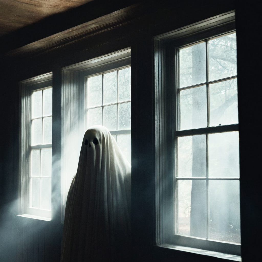 Dark Fantasy Art of  <lora:Kodak Motion Picture Film Style:1.2>
An Oscar winning horror movie for Best Cinematography a classic ghost appears to be looking out a window at noon Kodak Motion Picture Film Style, dark, moody, dark fantasy style