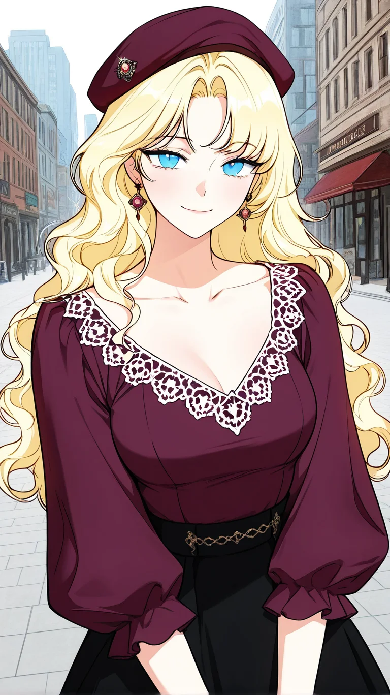 masterpiece,best quality,amazing quality, newest, high res, clean lines, thick lines
1girl, solo, il_lariette, blue eyes, blonde hair, long hair, wavy hair, medium breasts,
masterpiece, best quality, 1girl, solo, earrings, maroon blouse, puffy sleeves, black skirt, looking at viewer, smile, beret, city, collarbone