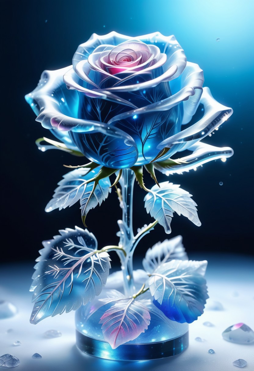 a Rose made out of Jed-Blmicry,  <lora:BioIceCrystalStyle-000006:0.7>, masterpiece, full of details,