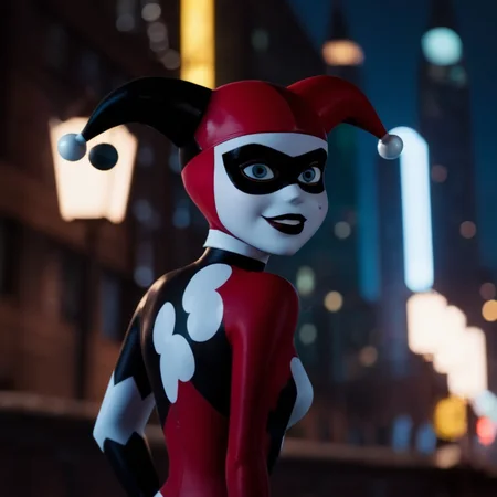 cinematic film still of <lora:Harley Quinn:1.2>
Harley Quinn a cartoon of a naked breasts woman in a Harley Quinn costume In Gotham City Universe, shallow depth of field, vignette, highly detailed, high budget, bokeh, cinemascope, moody, epic, gorgeous, film grain, grainy