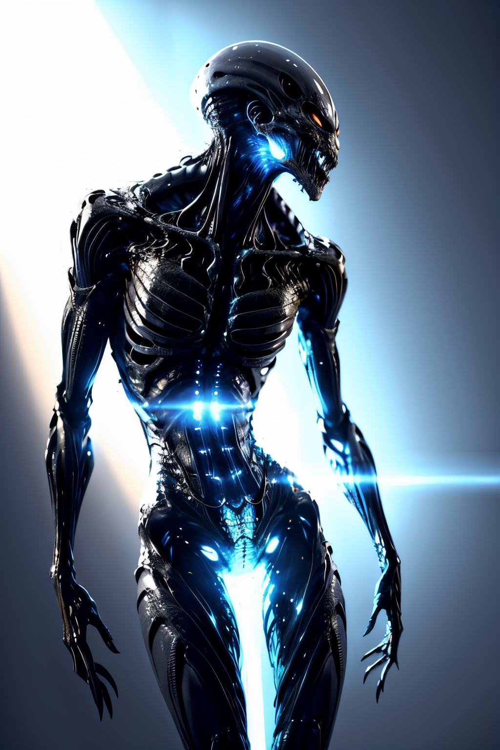 A humanoid figure with a luminous, ethereal presence. Its body is semi-transparent, and it seems to phase in and out of visibility. (Realisitc:1.5) alien woman monster, breasts, <lora:EdobMonsterFemale2_v1.0:0.8>
