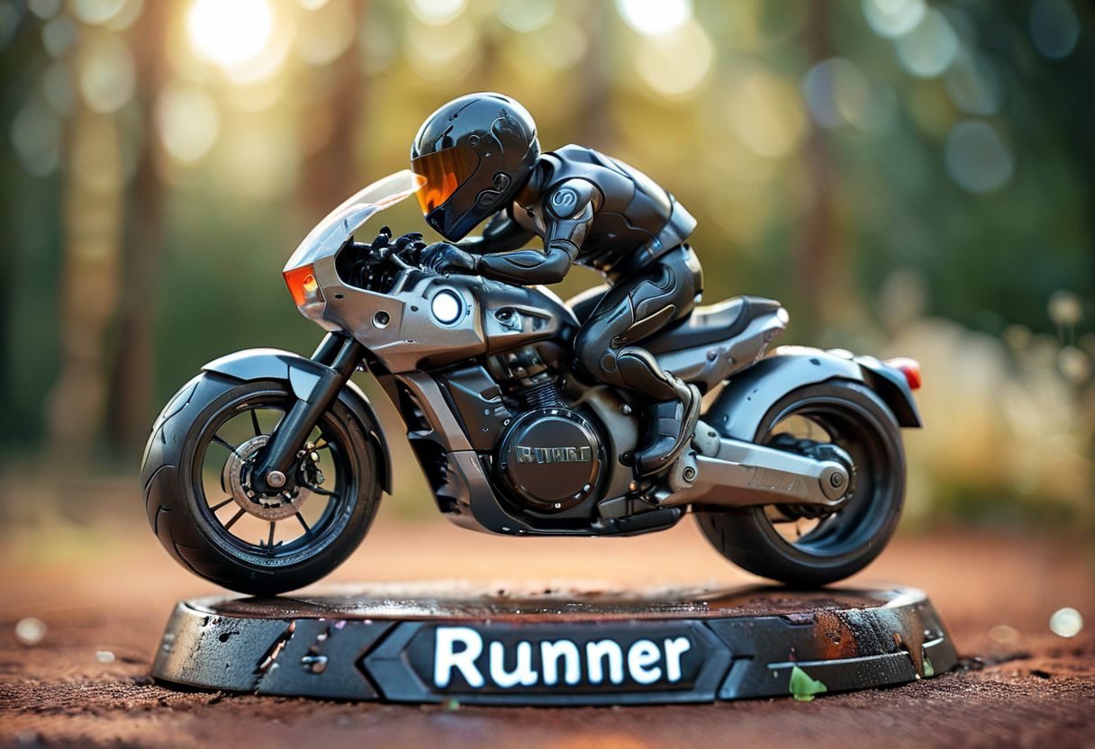 cinematic photo, a futuristic motorbike, "Runner" written, 35mm photograph, film, bokeh, professional, highly detailed