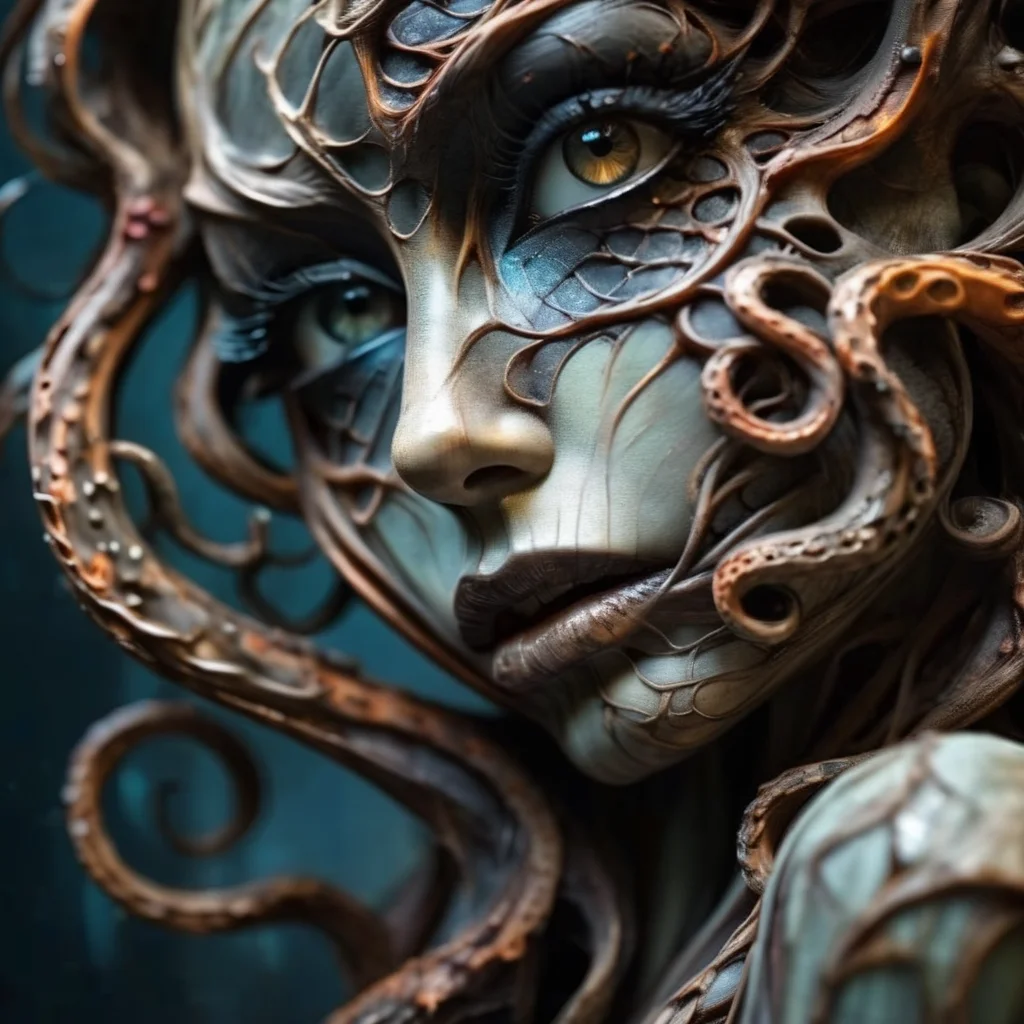 ethereon close up beautiful naked girl and a creature with tentacles, very detailed <lora:ethereon:1>