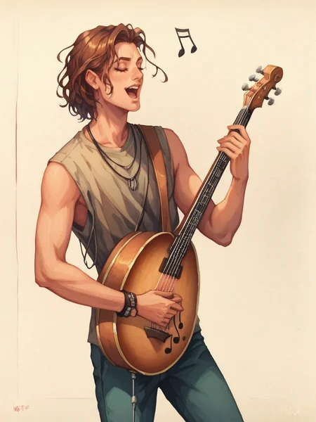 score_9, score_8_up, score_7_up, <lora:Oblivion:1> oblivionarts, bard, musician, instrument, strumming, singing, open mouth, musical notes, ((simple background)), ornate border