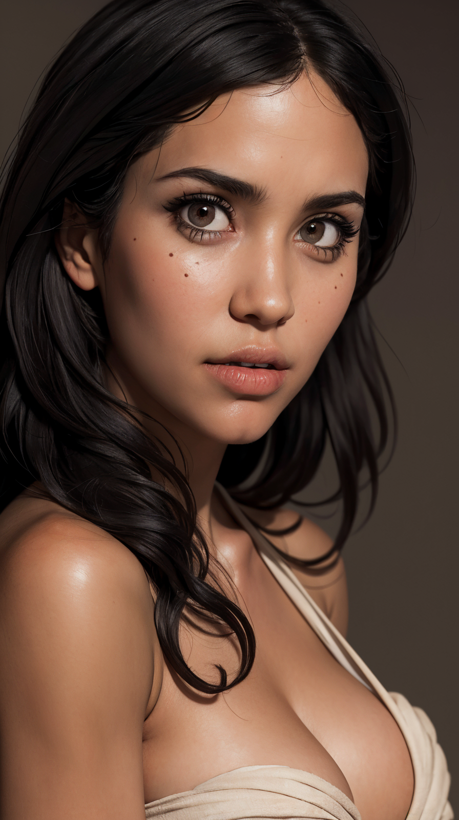 <lora:Suzanne_Otto:1> black curly hair, brown eyes, full lips,   party background,desaturated background,bokeh,dark theme,soothing tones,muted colors,high contrast,(natural skin texture, hyperrealism, soft light, sharp),(close-up shot) artistic photoshoot,(naked shoulders),(cloth hides breasts),   sfw,