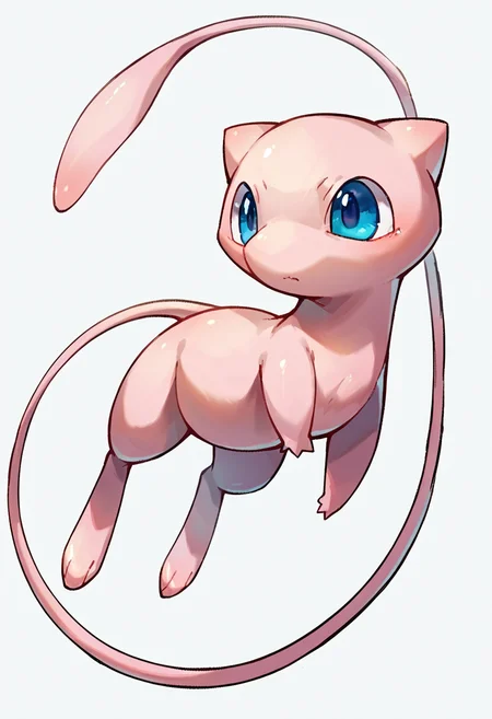 score_9, score_8_up, score_7_up, score_6_up, source_furry, solo, dof, full-length portrait, white background, <lora:POKEMON_MEW:1> mew, pokemon (creature), blue eyes