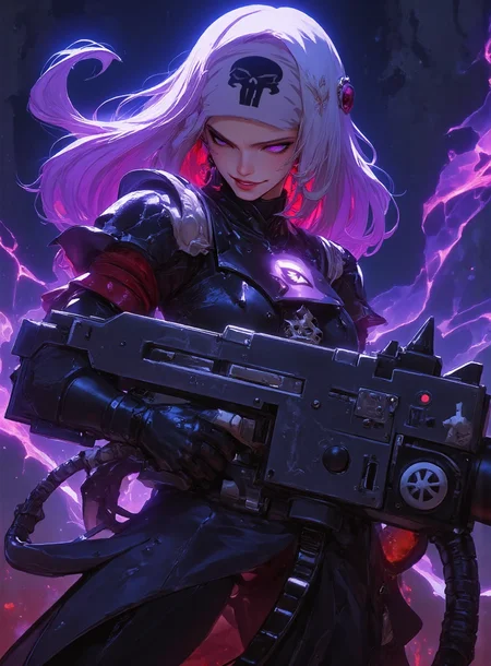 miss punisher  <lora:- Flux1 - vanta_black_V2.0:0.6> <lora:Heavy_Bolter_-_Warhammer_40000_Flux:0.85> <lora:m:0.7> <lora:MysticXXX-V7:0.9>