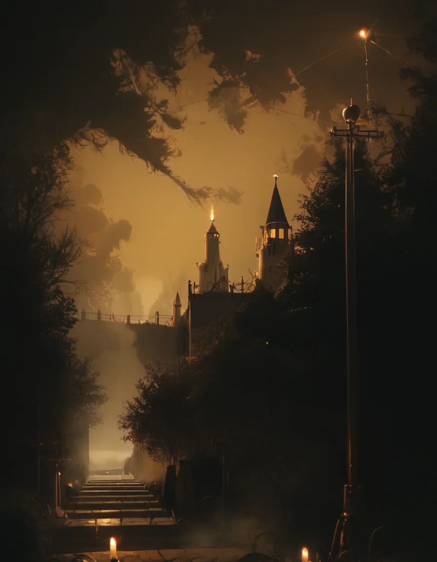score_9, score_8_up, score_7_up, score_6_up,festival in a cozy city in a modern style,(masterpiece, best quality, high quality, highres, ultra-detailed),lum, too many candles, a castle in the distance
BREAK
Landscape, no people, field and mountains, candles lead to it, lots of candles
BREAK
night,dark,(a lot of candles:1.2),warm candlelight,rim light,(haze, fog, mist:1.3), chiaroscuro, <lora:Sinozick_Style_XL_Pony:0.5> <lora:g0th1cPXL:0.5> <lora:Lumipony-000009:1> <lora:dark:0.35>