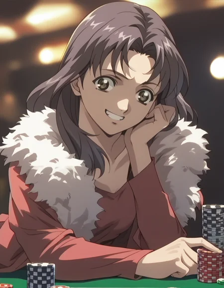 score_9, score_8_up, score_7_up, source_anime, <lora:tomoko-ponyxl:0.9> 1girl, tomoko, (purple hair:0.5), fur coat, grin, poker chip