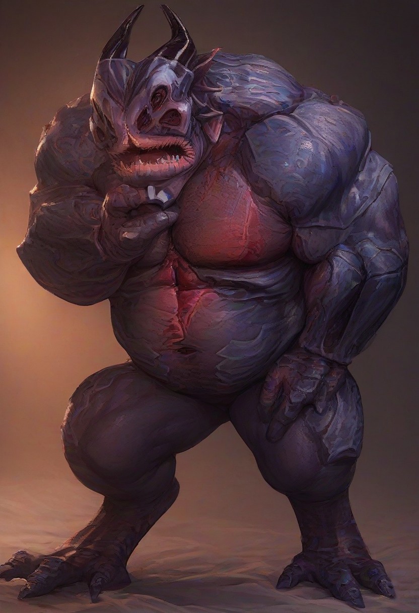 score_9, score_8_up, score_7_up, 1boy, Yahg, 
alien monster, four pairs of eyes, triangular mouth, sharp teeth, two large horns, 
scaly armored skin, large muscular body, giant body, 
three fingers, two fingers and one thumb, three toes,  solo,
multicolored skin, grey skin, purple skin, white facial tattoo, 
perfect detailed hands, soft lighting, subsurface scattering,