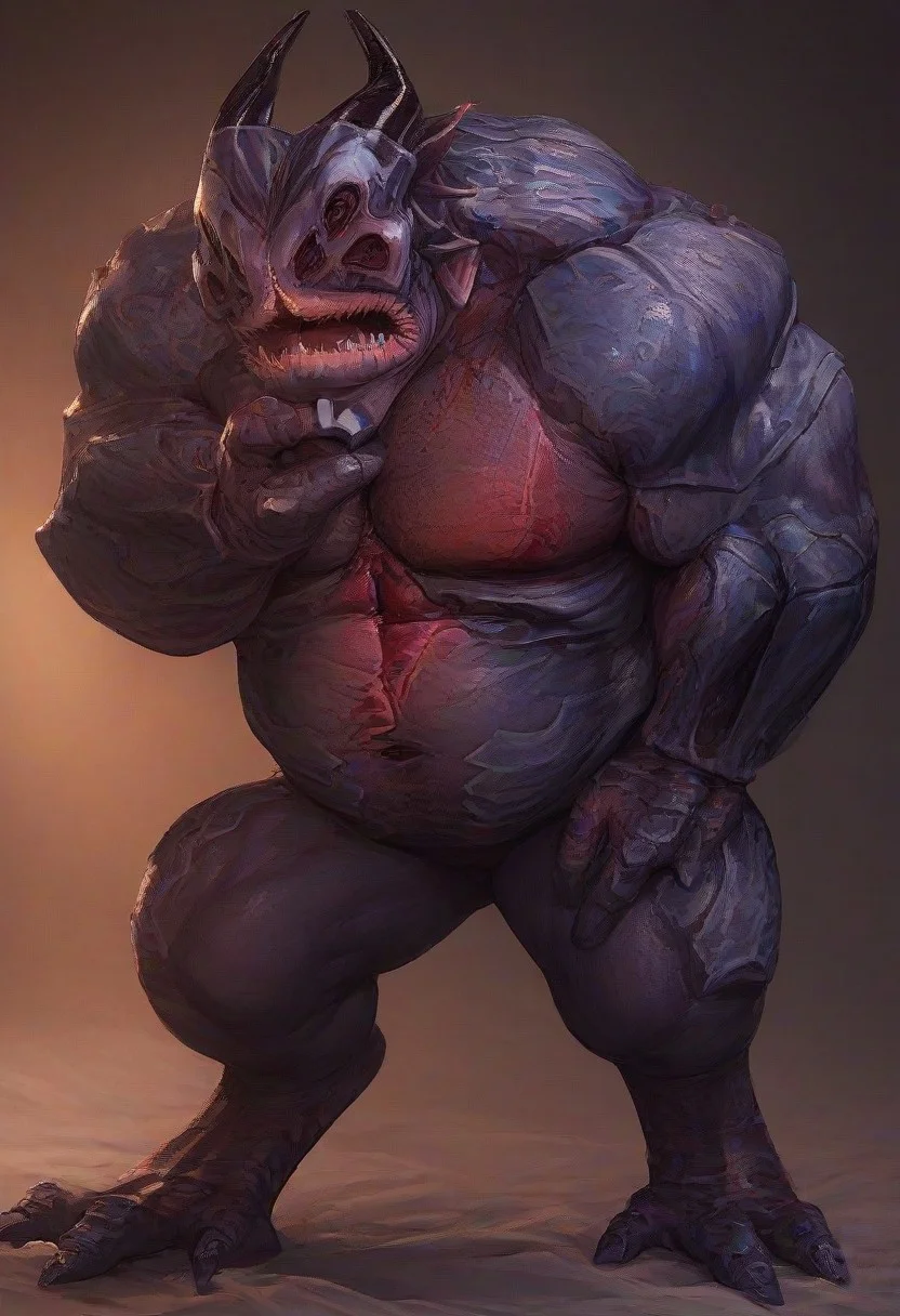 score_9, score_8_up, score_7_up, 1boy, Yahg,
alien monster, four pairs of eyes, triangular mouth, sharp teeth, two large horns,
scaly armored skin, large muscular body, giant body,
three fingers, two fingers and one thumb, three toes, solo,
multicolored skin, grey skin, purple skin, white facial tattoo,
perfect detailed hands, soft lighting, subsurface scattering,