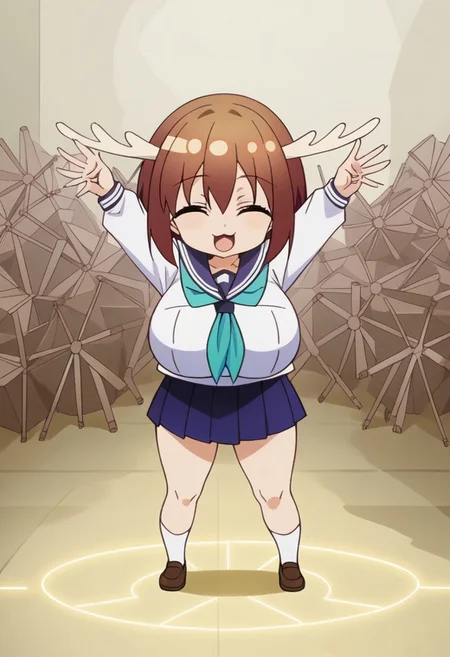 source_anime, masterpiece, 1girl, ct_shikan0k0, <lora:Shikanoko_Noko_pony_v1:1>,,,, 1girl,Solo ,,shortstack, anime,PUFFY nipple,huge breasts,,official art, Uncensored ,Unedited ,,,, ,