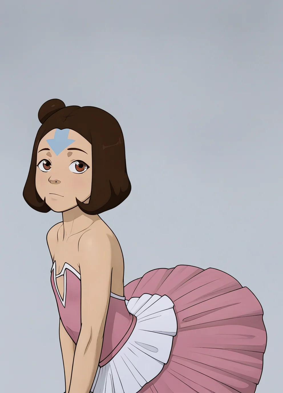 score_9, score_8_up, score_7_up,1girl,jinoraXL,brown hair,brown eyes,short hair,hair bun,detailed face,masterpiece,best quality, flat chest, <lora:jinoraXL:1> wearing a tutu
