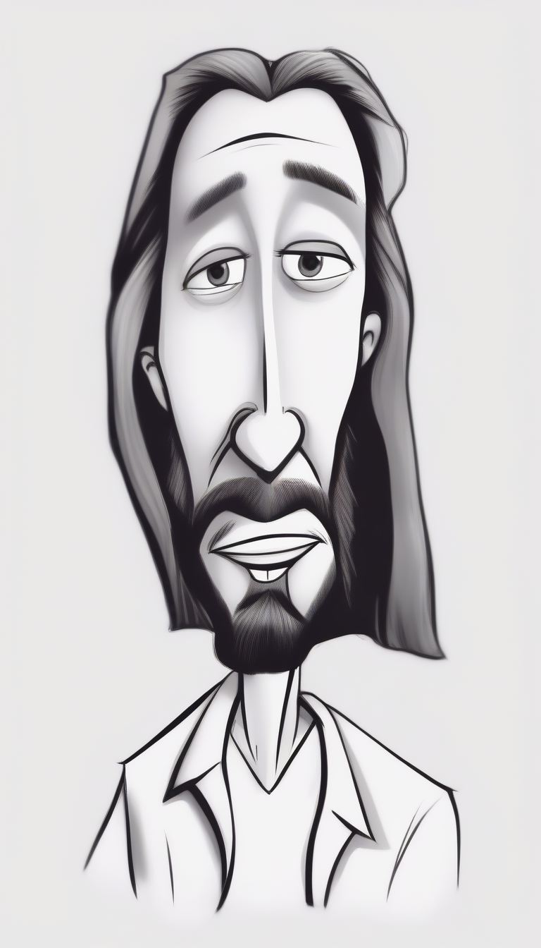 Caricature style drawing of Jesus Christ,<lora:CaricaturesTDXLv1b:1>,solo,portrait,simple background,looking at viewer,realistic,shirt,monochrome,greyscale,white background,sketch,upper body,signature,nose,collared shirt,traditional media,jacket,white shirt,thick eyebrows,formal,parody,