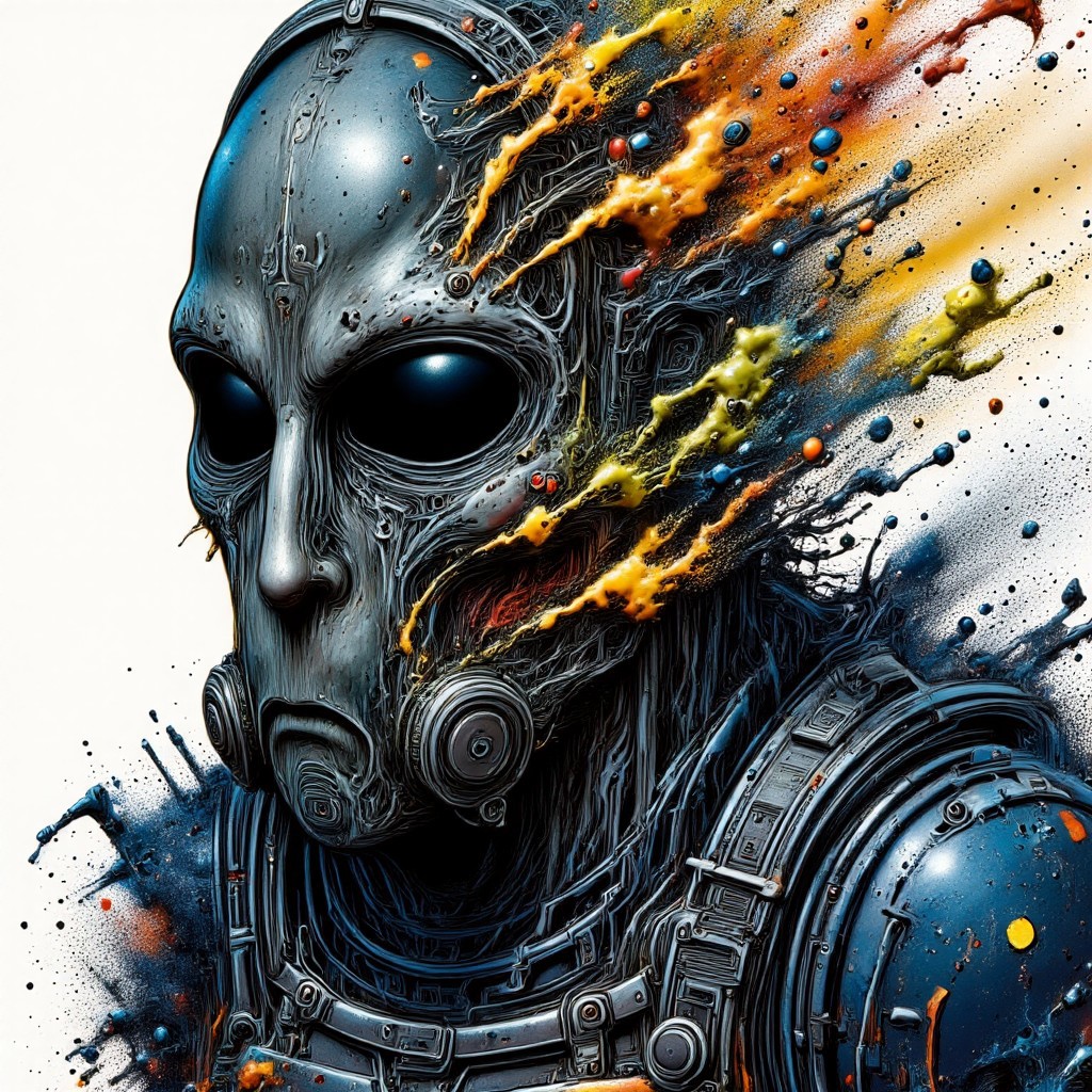 Zombie soldier wearing a biohazard gas mask, black and gold filigree, navy and gold vapor swirls, details in details