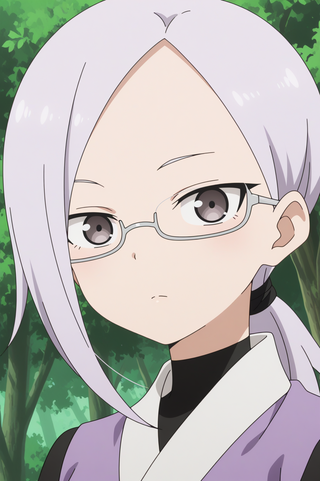 anime coloring, newest, masterpiece, Sumire, glasses <lora:Kunoichi_Tsubaki_no_Mune_no_Uchi_-_Sumire_-_illustrious:0.8>