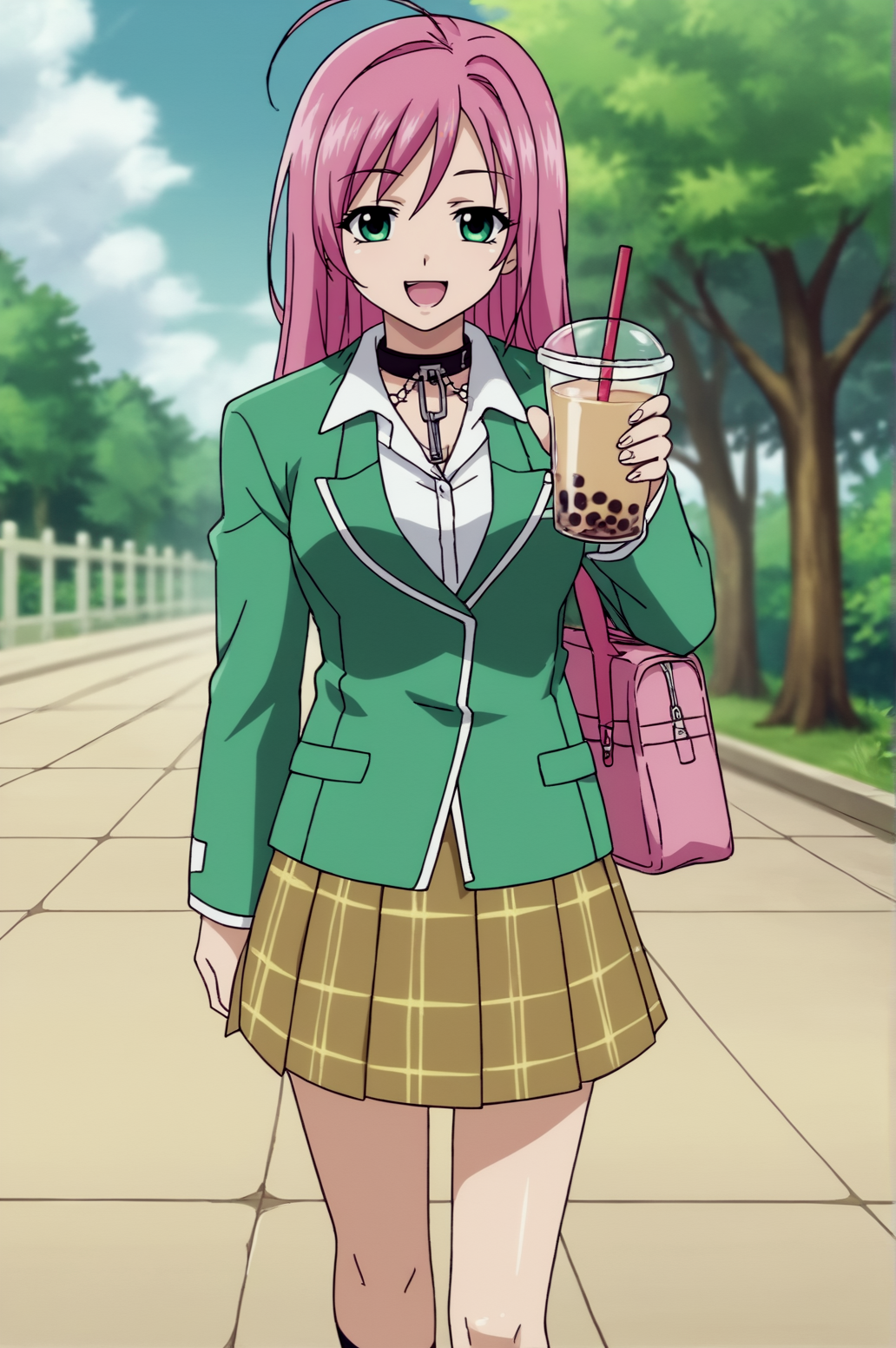 score_9, score_8_up, score_7_up,anime_source, source_anime, best background, detailed background, anime screencap,  Moka Akashiya, School Outfit, solo, dynamic angle, naughty face, dynamic camera, dynamic pose, outdoors, walking, drinking, bubble tea,  <lora:JN_Moka_Akashiya:0.8>